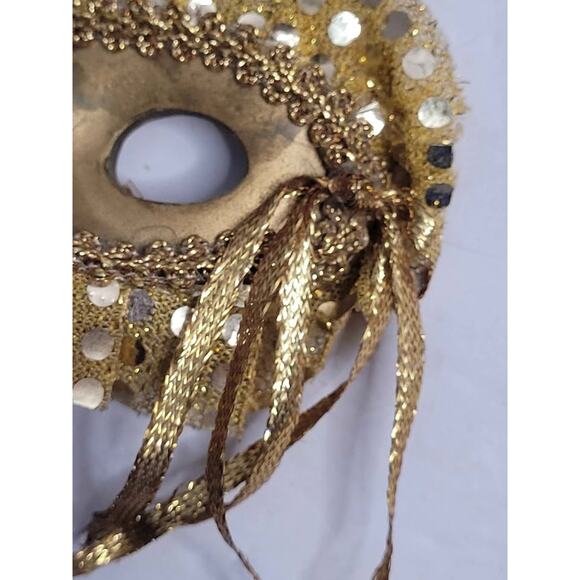 Vintage Golden Masquerade Mask with Bells and Sequins. - Picture 5 of 8